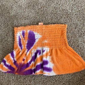 Upcycled Orange and Purple Strapless Tank